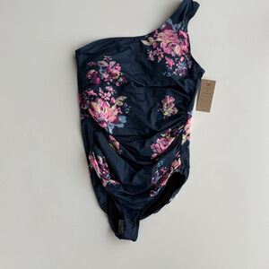 Women's Albion Fit Navy Pink Floral Icon Ruched One-Piece Swimsuit XL